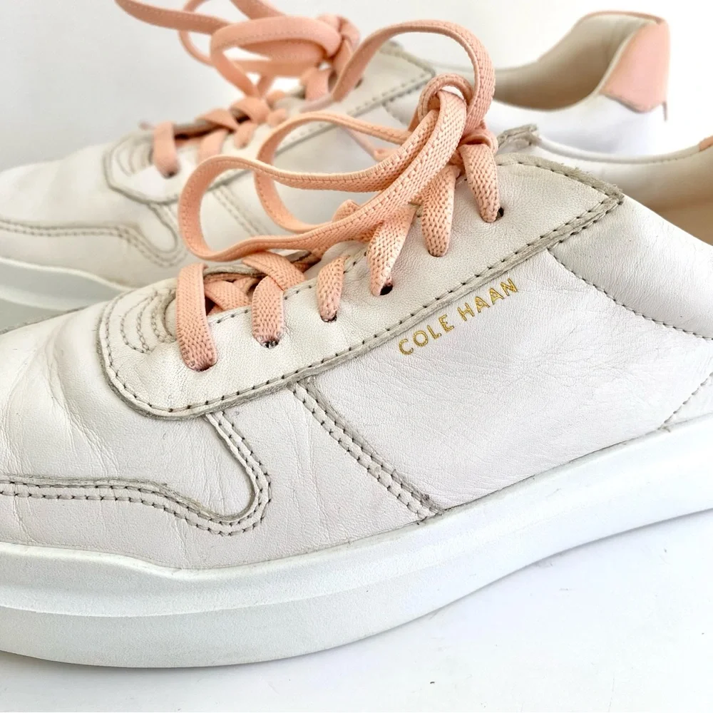 Cole Haan Grandpro Rally Court Leather Lace-up Fashion Sneakers White/Pink‎ 6.5B